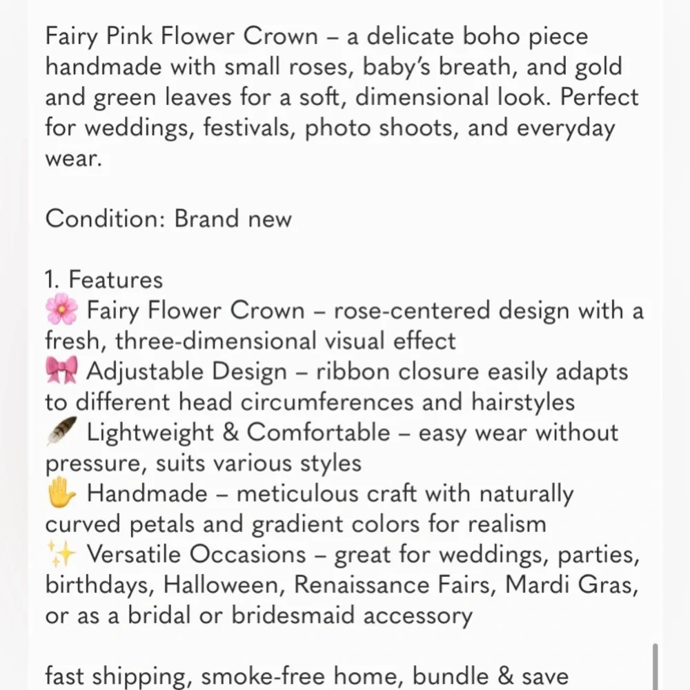 Fairy Flower Crown Handmade Boho Rose Floral Headpiece for Wedding